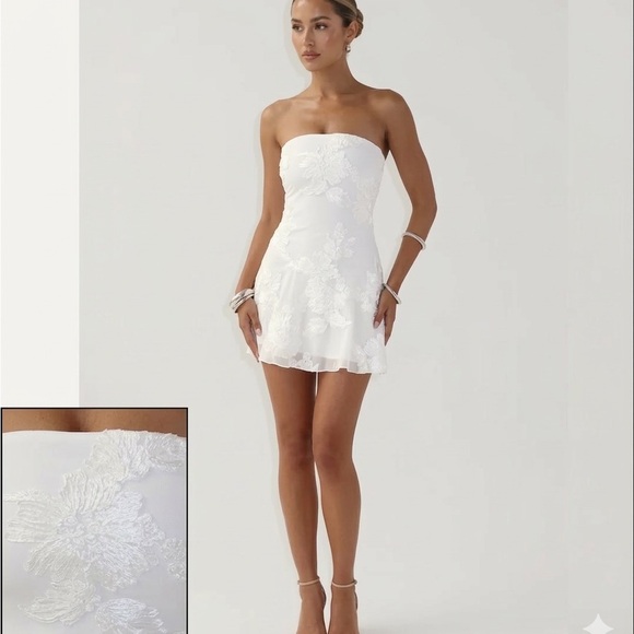 Princess Polly Strapless White Floral Appliqué Mini Bridal Dress 2 - Picture 2 of 9